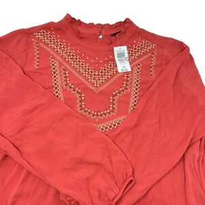 Torrid NWT Blouse Crinkle Gauze Embroidered Peasant Ruffle Boho Baked Apple Sz 1
